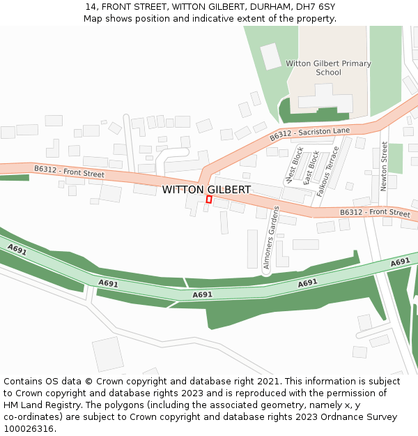 14, FRONT STREET, WITTON GILBERT, DURHAM, DH7 6SY: Location map and indicative extent of plot