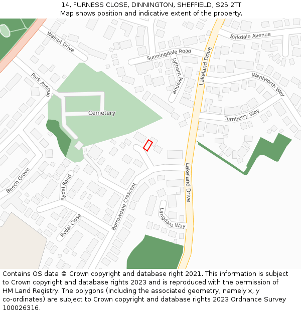 14, FURNESS CLOSE, DINNINGTON, SHEFFIELD, S25 2TT: Location map and indicative extent of plot