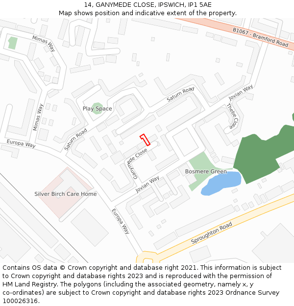14, GANYMEDE CLOSE, IPSWICH, IP1 5AE: Location map and indicative extent of plot