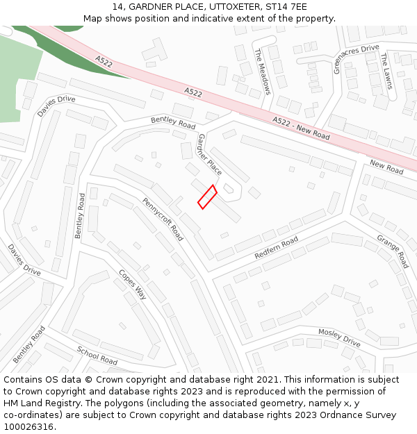 14, GARDNER PLACE, UTTOXETER, ST14 7EE: Location map and indicative extent of plot