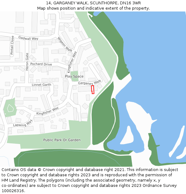 14, GARGANEY WALK, SCUNTHORPE, DN16 3WR: Location map and indicative extent of plot