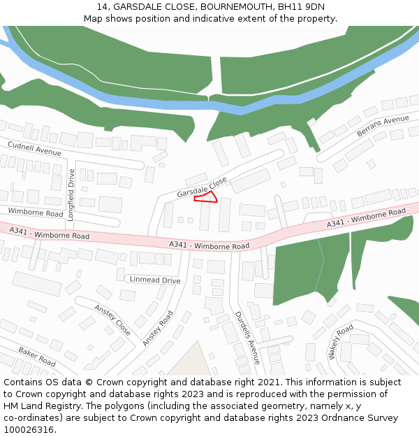 14, GARSDALE CLOSE, BOURNEMOUTH, BH11 9DN: Location map and indicative extent of plot