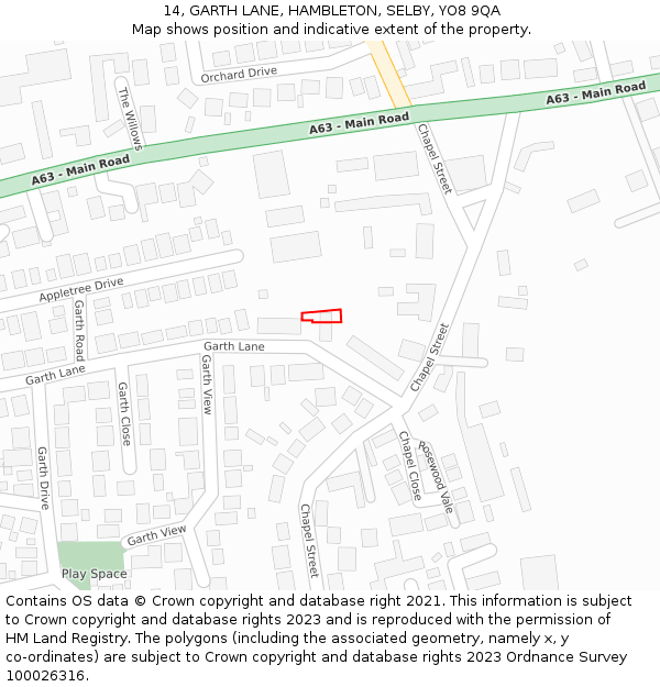 14, GARTH LANE, HAMBLETON, SELBY, YO8 9QA: Location map and indicative extent of plot