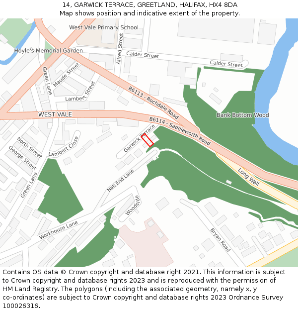 14, GARWICK TERRACE, GREETLAND, HALIFAX, HX4 8DA: Location map and indicative extent of plot