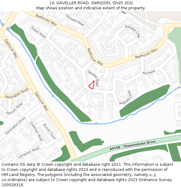 14, GAVELLER ROAD, SWINDON, SN25 2DQ: Location map and indicative extent of plot
