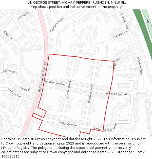 14, GEORGE STREET, HIGHAM FERRERS, RUSHDEN, NN10 8JL: Location map and indicative extent of plot