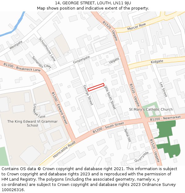 14, GEORGE STREET, LOUTH, LN11 9JU: Location map and indicative extent of plot