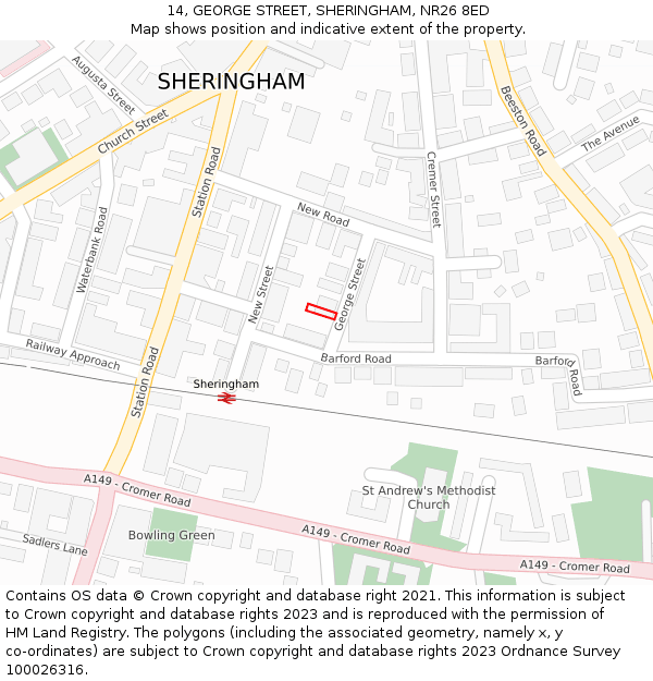 14, GEORGE STREET, SHERINGHAM, NR26 8ED: Location map and indicative extent of plot