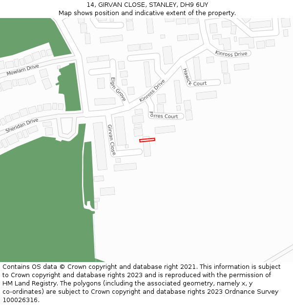 14, GIRVAN CLOSE, STANLEY, DH9 6UY: Location map and indicative extent of plot