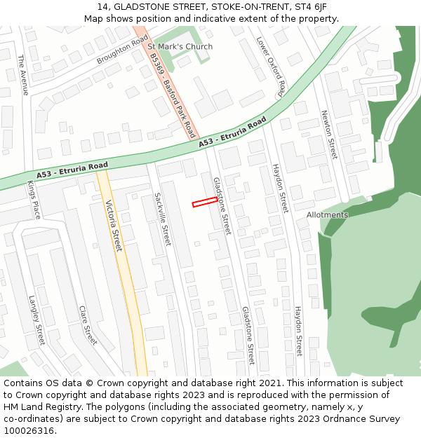 14, GLADSTONE STREET, STOKE-ON-TRENT, ST4 6JF: Location map and indicative extent of plot