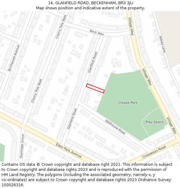 14, GLANFIELD ROAD, BECKENHAM, BR3 3JU: Location map and indicative extent of plot