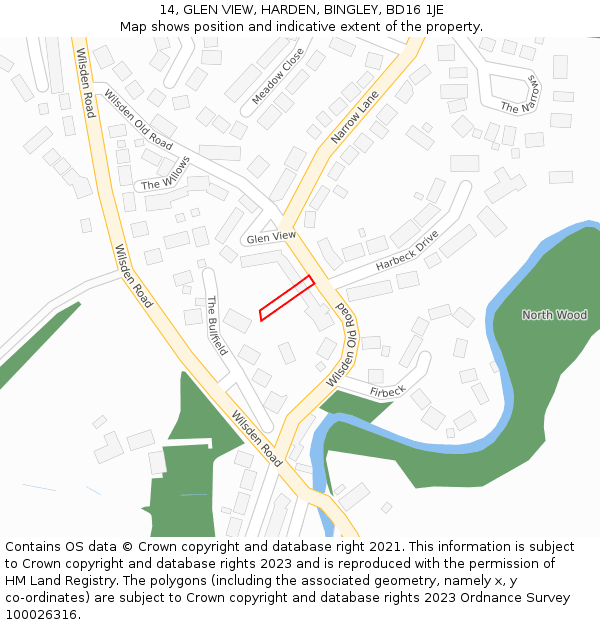 14, GLEN VIEW, HARDEN, BINGLEY, BD16 1JE: Location map and indicative extent of plot