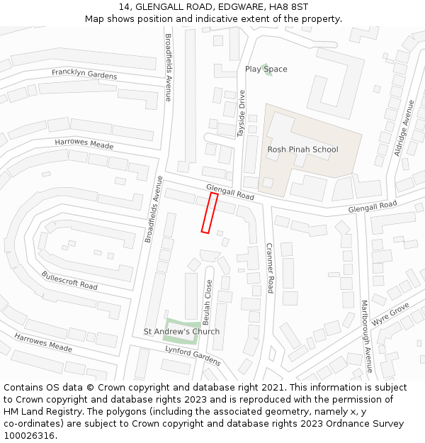 14, GLENGALL ROAD, EDGWARE, HA8 8ST: Location map and indicative extent of plot