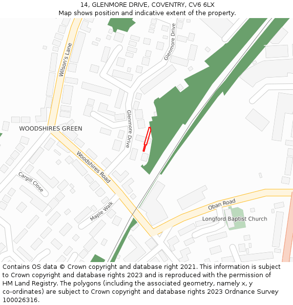 14, GLENMORE DRIVE, COVENTRY, CV6 6LX: Location map and indicative extent of plot