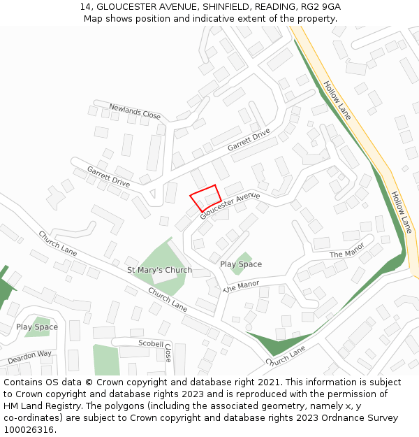 14, GLOUCESTER AVENUE, SHINFIELD, READING, RG2 9GA: Location map and indicative extent of plot