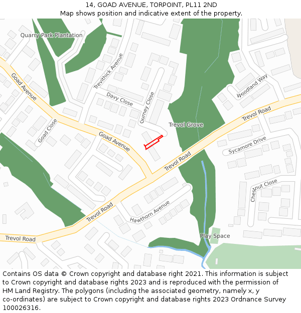 14, GOAD AVENUE, TORPOINT, PL11 2ND: Location map and indicative extent of plot