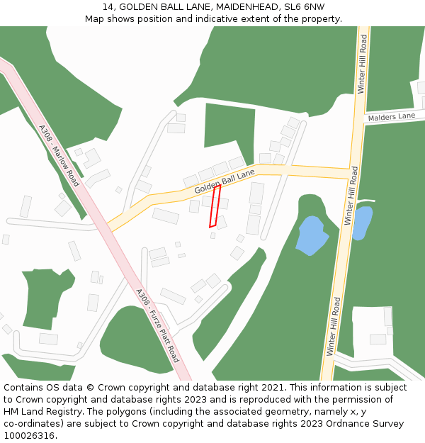 14, GOLDEN BALL LANE, MAIDENHEAD, SL6 6NW: Location map and indicative extent of plot