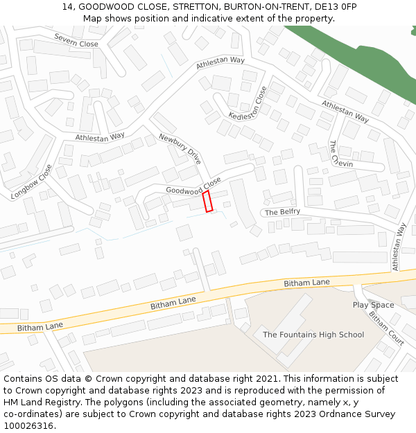 14, GOODWOOD CLOSE, STRETTON, BURTON-ON-TRENT, DE13 0FP: Location map and indicative extent of plot