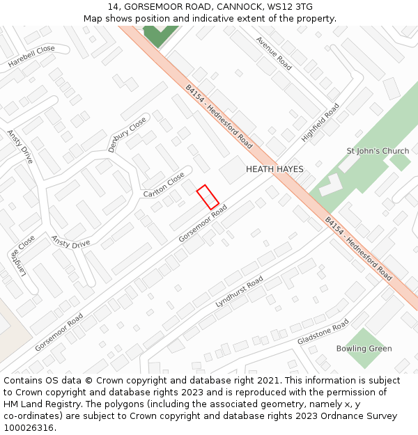 14, GORSEMOOR ROAD, CANNOCK, WS12 3TG: Location map and indicative extent of plot