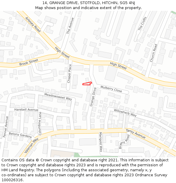 14, GRANGE DRIVE, STOTFOLD, HITCHIN, SG5 4NJ: Location map and indicative extent of plot
