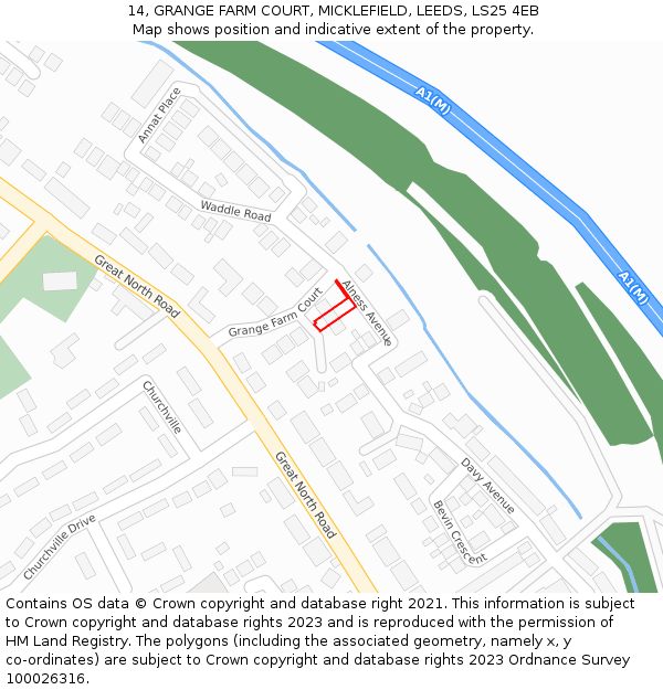 14, GRANGE FARM COURT, MICKLEFIELD, LEEDS, LS25 4EB: Location map and indicative extent of plot
