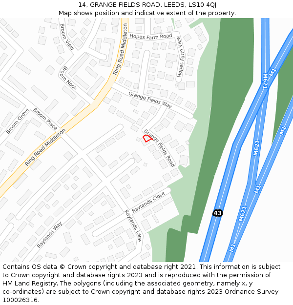 14, GRANGE FIELDS ROAD, LEEDS, LS10 4QJ: Location map and indicative extent of plot