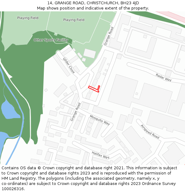 14, GRANGE ROAD, CHRISTCHURCH, BH23 4JD: Location map and indicative extent of plot