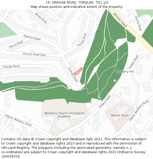 14, GRANGE ROAD, TORQUAY, TQ1 1JZ: Location map and indicative extent of plot