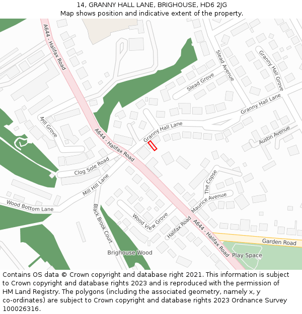 14, GRANNY HALL LANE, BRIGHOUSE, HD6 2JG: Location map and indicative extent of plot