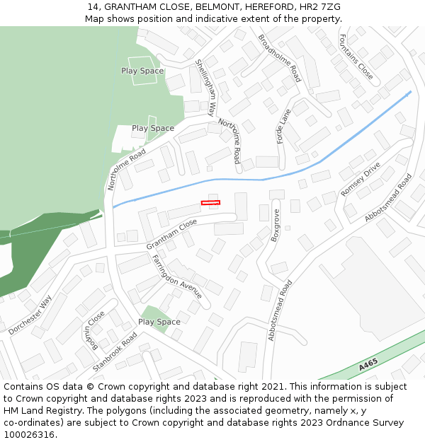 14, GRANTHAM CLOSE, BELMONT, HEREFORD, HR2 7ZG: Location map and indicative extent of plot