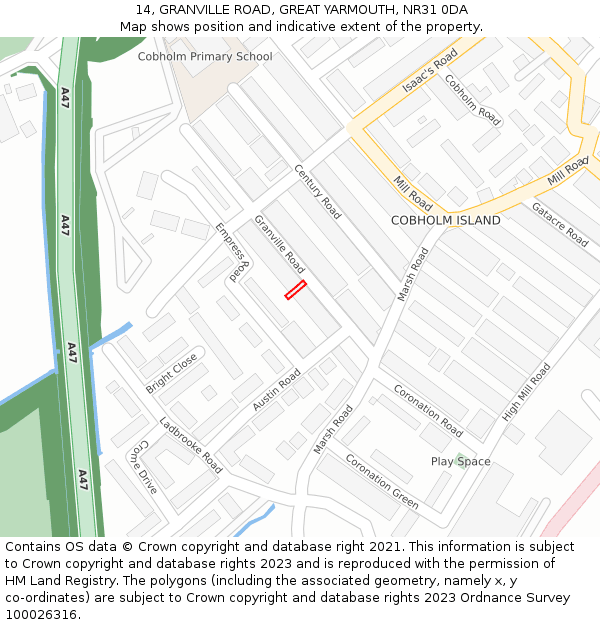 14, GRANVILLE ROAD, GREAT YARMOUTH, NR31 0DA: Location map and indicative extent of plot