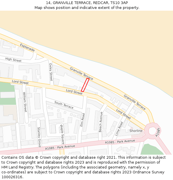 14, GRANVILLE TERRACE, REDCAR, TS10 3AP: Location map and indicative extent of plot