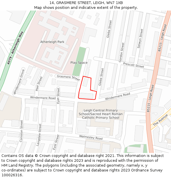 14, GRASMERE STREET, LEIGH, WN7 1XB: Location map and indicative extent of plot