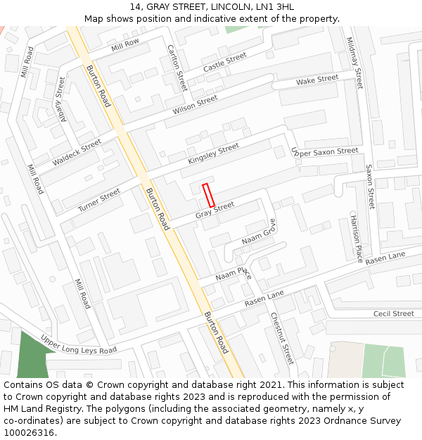 14, GRAY STREET, LINCOLN, LN1 3HL: Location map and indicative extent of plot