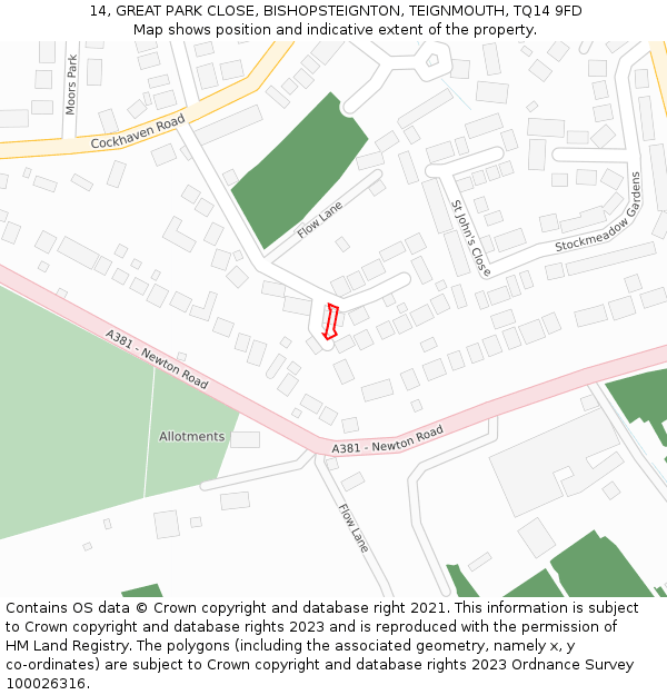 14, GREAT PARK CLOSE, BISHOPSTEIGNTON, TEIGNMOUTH, TQ14 9FD: Location map and indicative extent of plot