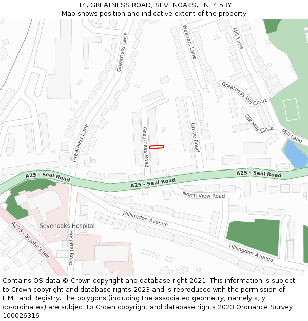 14, GREATNESS ROAD, SEVENOAKS, TN14 5BY: Location map and indicative extent of plot