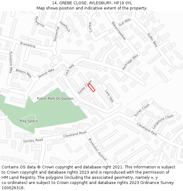 14, GREBE CLOSE, AYLESBURY, HP19 0YL: Location map and indicative extent of plot