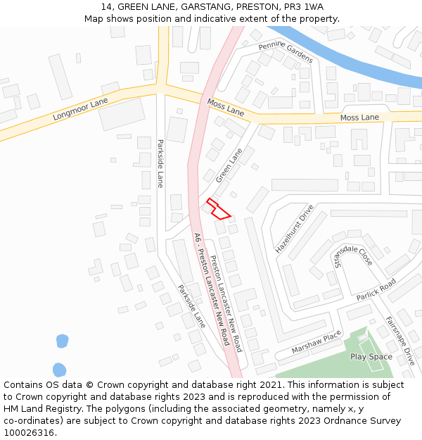 14, GREEN LANE, GARSTANG, PRESTON, PR3 1WA: Location map and indicative extent of plot