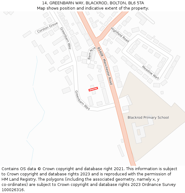 14, GREENBARN WAY, BLACKROD, BOLTON, BL6 5TA: Location map and indicative extent of plot