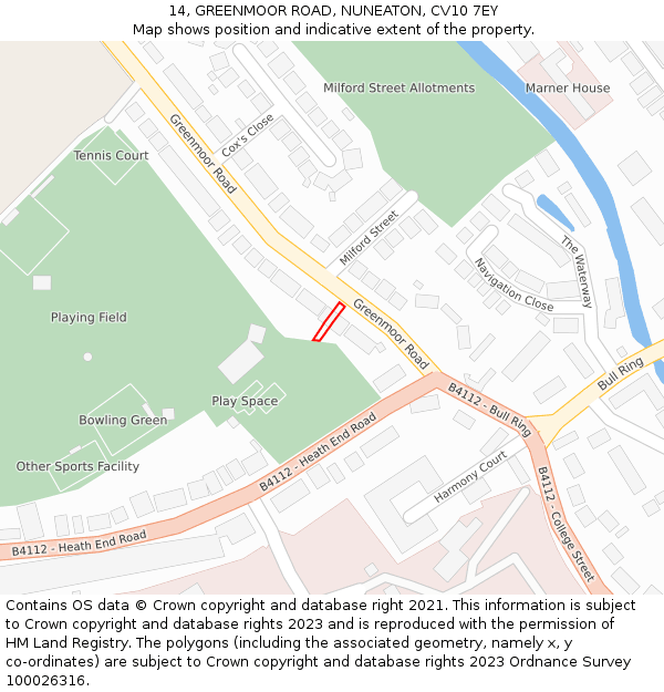 14, GREENMOOR ROAD, NUNEATON, CV10 7EY: Location map and indicative extent of plot
