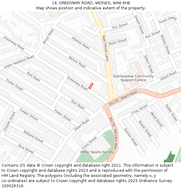 14, GREENWAY ROAD, WIDNES, WA8 6HE: Location map and indicative extent of plot