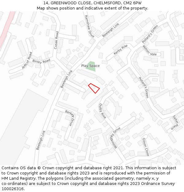14, GREENWOOD CLOSE, CHELMSFORD, CM2 6PW: Location map and indicative extent of plot