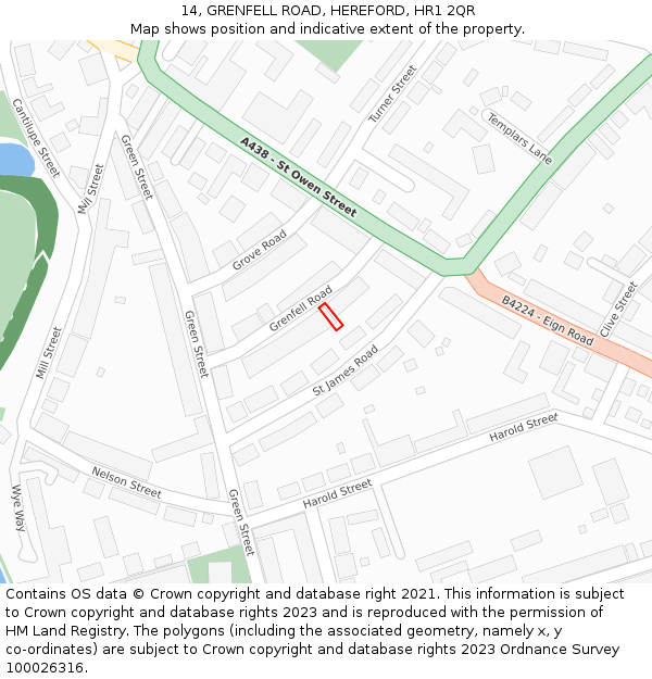 14, GRENFELL ROAD, HEREFORD, HR1 2QR: Location map and indicative extent of plot