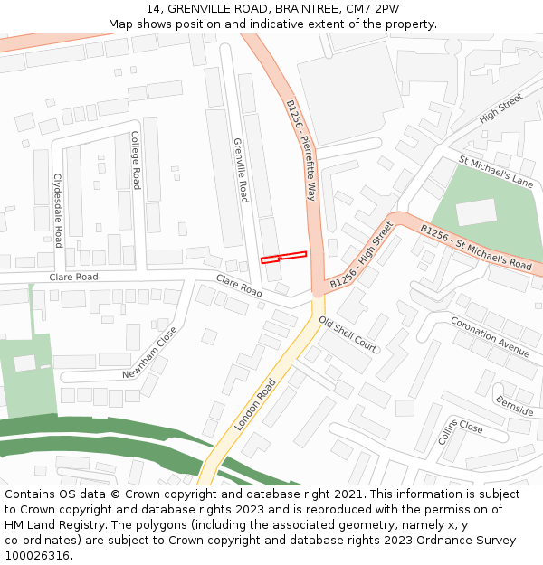 14, GRENVILLE ROAD, BRAINTREE, CM7 2PW: Location map and indicative extent of plot