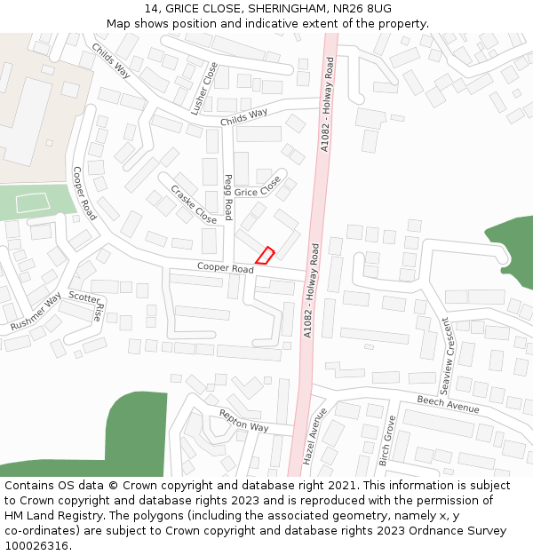 14, GRICE CLOSE, SHERINGHAM, NR26 8UG: Location map and indicative extent of plot