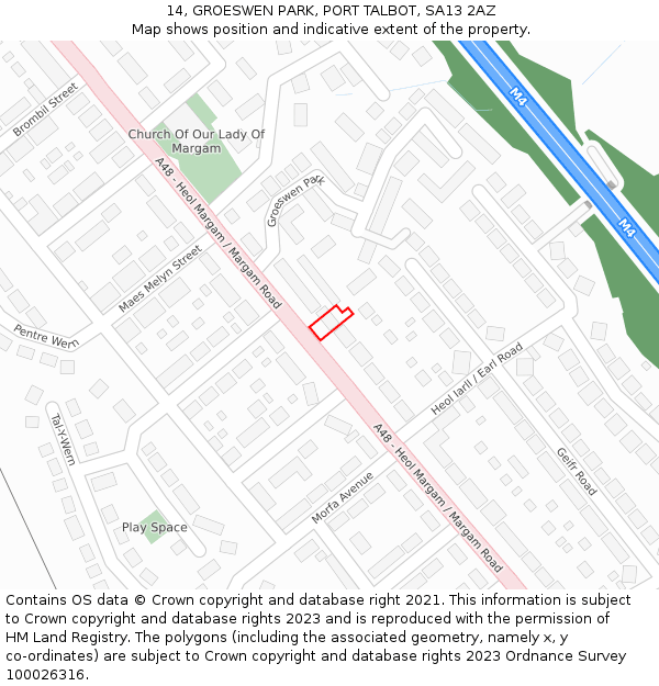 14, GROESWEN PARK, PORT TALBOT, SA13 2AZ: Location map and indicative extent of plot