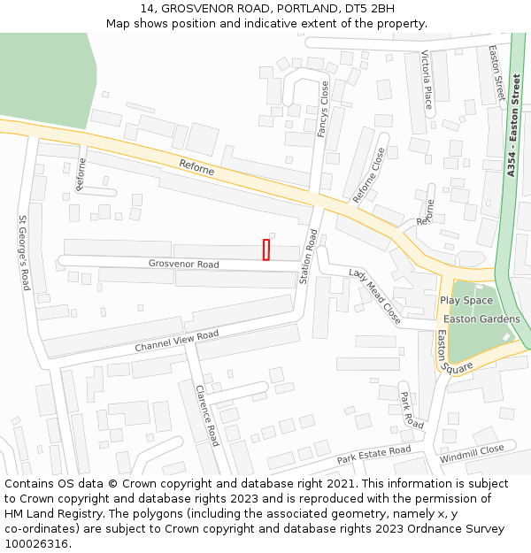 14, GROSVENOR ROAD, PORTLAND, DT5 2BH: Location map and indicative extent of plot