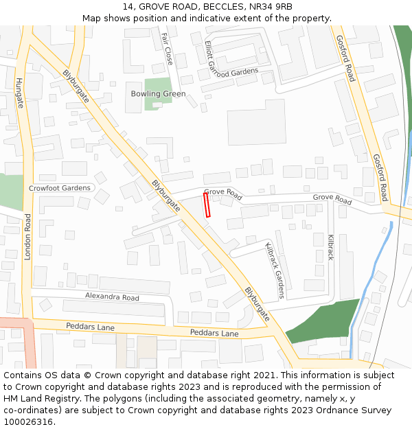 14, GROVE ROAD, BECCLES, NR34 9RB: Location map and indicative extent of plot