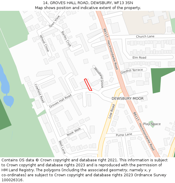 14, GROVES HALL ROAD, DEWSBURY, WF13 3SN: Location map and indicative extent of plot