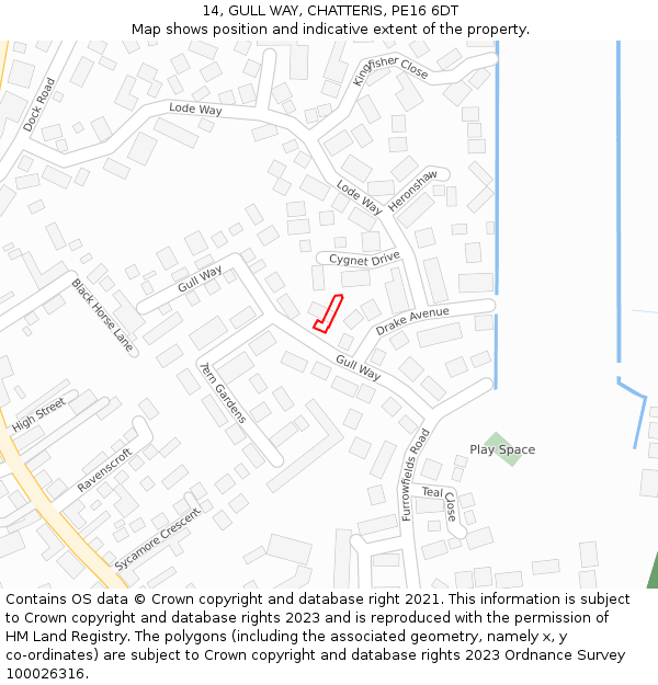 14, GULL WAY, CHATTERIS, PE16 6DT: Location map and indicative extent of plot